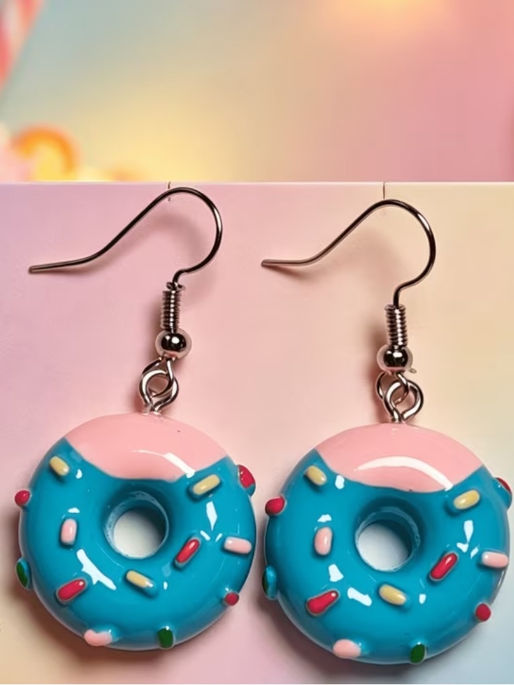 New Blue Donut Dangle Earrings - Pink & Blue